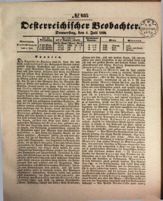 Der Oesterreichische Beobachter Donnerstag 4. Juli 1839