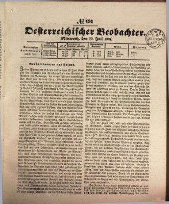 Der Oesterreichische Beobachter Mittwoch 10. Juli 1839