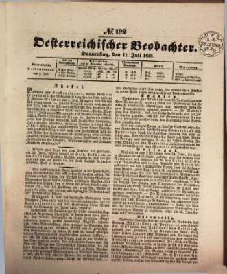 Der Oesterreichische Beobachter Donnerstag 11. Juli 1839