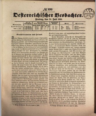 Der Oesterreichische Beobachter Freitag 12. Juli 1839