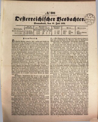 Der Oesterreichische Beobachter Samstag 20. Juli 1839