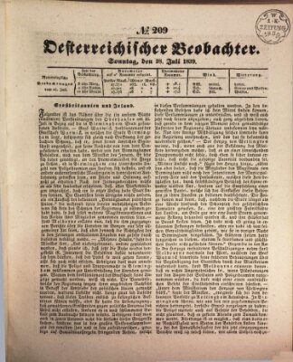 Der Oesterreichische Beobachter Sonntag 28. Juli 1839