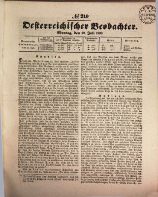 Der Oesterreichische Beobachter Montag 29. Juli 1839