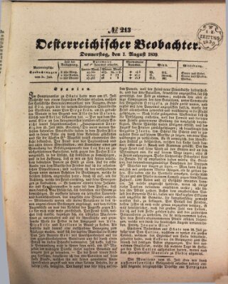 Der Oesterreichische Beobachter Donnerstag 1. August 1839