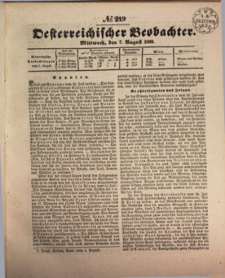 Der Oesterreichische Beobachter Mittwoch 7. August 1839