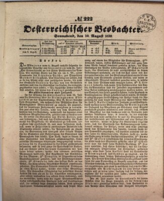 Der Oesterreichische Beobachter Samstag 10. August 1839