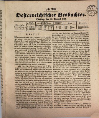 Der Oesterreichische Beobachter Dienstag 13. August 1839