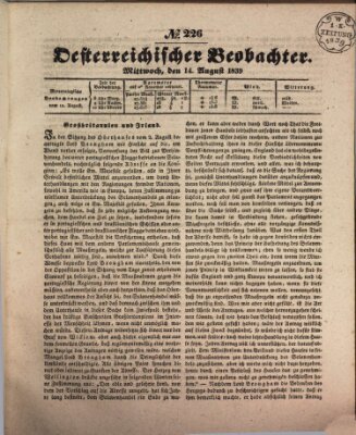 Der Oesterreichische Beobachter Mittwoch 14. August 1839