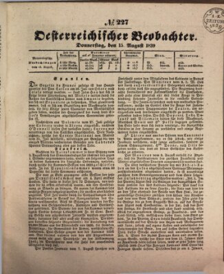 Der Oesterreichische Beobachter Donnerstag 15. August 1839