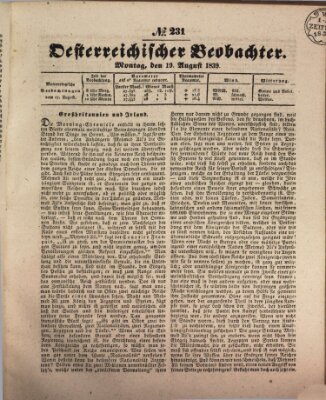 Der Oesterreichische Beobachter Montag 19. August 1839