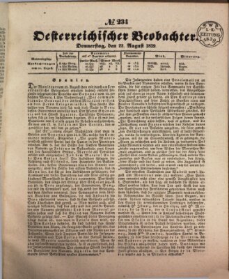 Der Oesterreichische Beobachter Donnerstag 22. August 1839