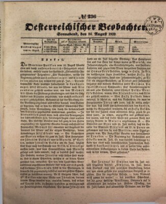 Der Oesterreichische Beobachter Samstag 24. August 1839