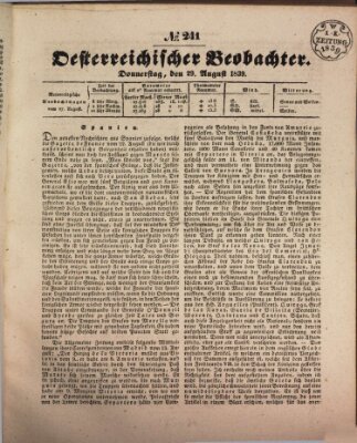 Der Oesterreichische Beobachter Donnerstag 29. August 1839