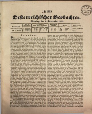 Der Oesterreichische Beobachter Montag 2. September 1839