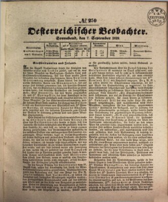 Der Oesterreichische Beobachter Samstag 7. September 1839