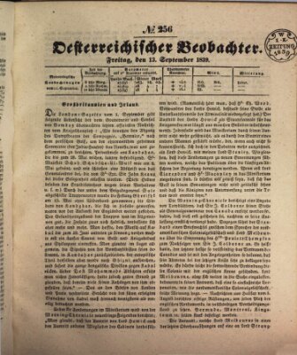 Der Oesterreichische Beobachter Freitag 13. September 1839