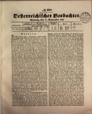 Der Oesterreichische Beobachter Sonntag 15. September 1839