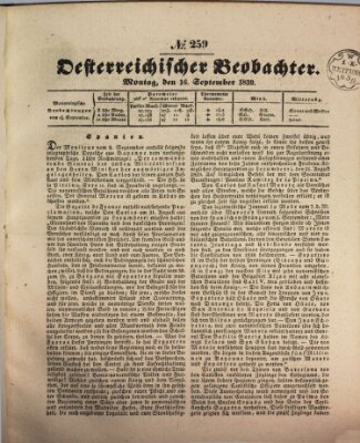 Der Oesterreichische Beobachter Montag 16. September 1839