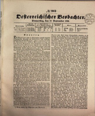 Der Oesterreichische Beobachter Donnerstag 19. September 1839