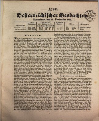 Der Oesterreichische Beobachter Samstag 21. September 1839