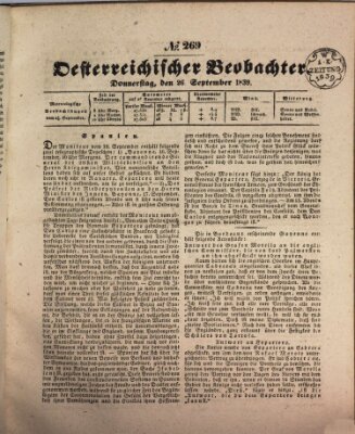 Der Oesterreichische Beobachter Donnerstag 26. September 1839