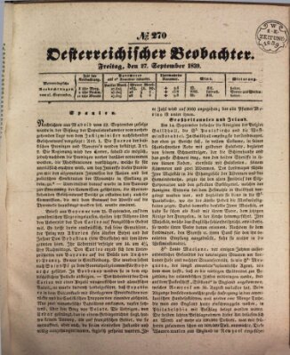 Der Oesterreichische Beobachter Freitag 27. September 1839