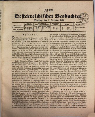 Der Oesterreichische Beobachter Dienstag 1. Oktober 1839