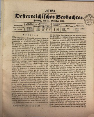 Der Oesterreichische Beobachter Freitag 11. Oktober 1839