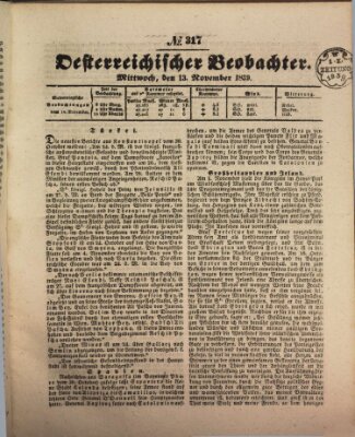 Der Oesterreichische Beobachter Mittwoch 13. November 1839