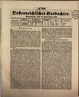 Der Oesterreichische Beobachter Samstag 16. November 1839