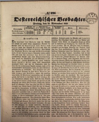 Der Oesterreichische Beobachter Freitag 22. November 1839