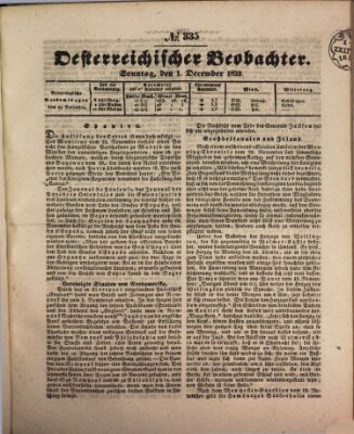 Der Oesterreichische Beobachter Sonntag 1. Dezember 1839