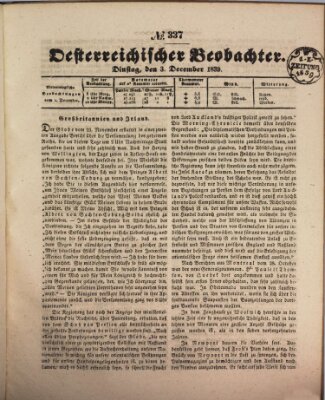 Der Oesterreichische Beobachter Dienstag 3. Dezember 1839