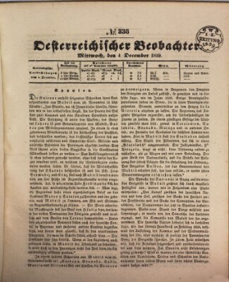 Der Oesterreichische Beobachter Mittwoch 4. Dezember 1839