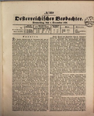 Der Oesterreichische Beobachter Donnerstag 5. Dezember 1839