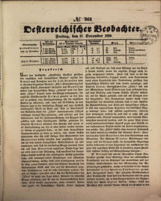 Der Oesterreichische Beobachter Freitag 27. Dezember 1839