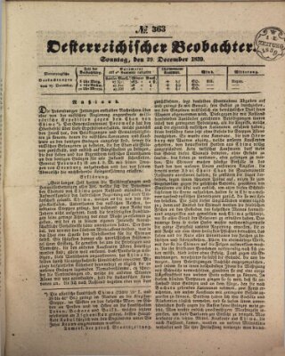 Der Oesterreichische Beobachter Sonntag 29. Dezember 1839