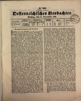 Der Oesterreichische Beobachter Dienstag 31. Dezember 1839