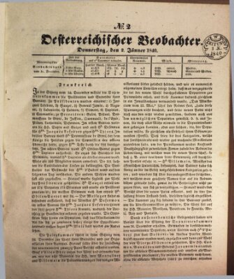 Der Oesterreichische Beobachter Donnerstag 2. Januar 1840