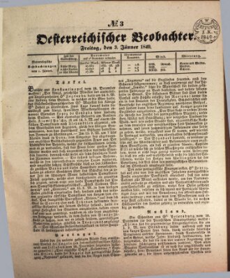 Der Oesterreichische Beobachter Freitag 3. Januar 1840