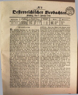 Der Oesterreichische Beobachter Dienstag 7. Januar 1840