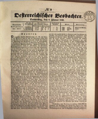 Der Oesterreichische Beobachter Donnerstag 9. Januar 1840