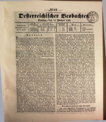 Der Oesterreichische Beobachter Dienstag 14. Januar 1840