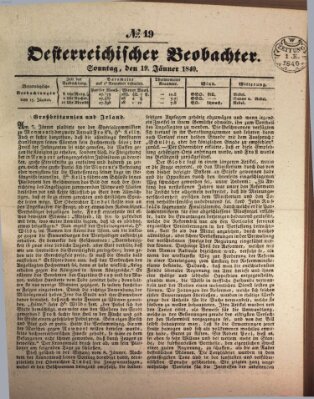 Der Oesterreichische Beobachter Sonntag 19. Januar 1840