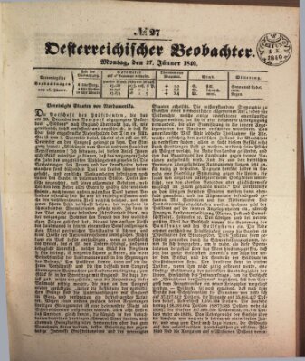 Der Oesterreichische Beobachter Montag 27. Januar 1840