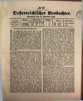 Der Oesterreichische Beobachter Sonntag 23. Februar 1840