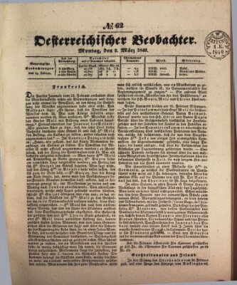 Der Oesterreichische Beobachter Montag 2. März 1840