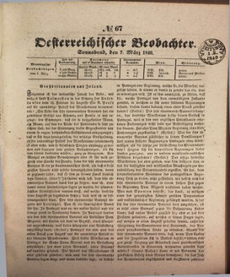 Der Oesterreichische Beobachter Samstag 7. März 1840