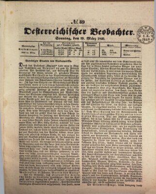 Der Oesterreichische Beobachter Sonntag 29. März 1840