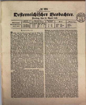 Der Oesterreichische Beobachter Freitag 10. April 1840